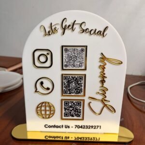 white QR code display stand