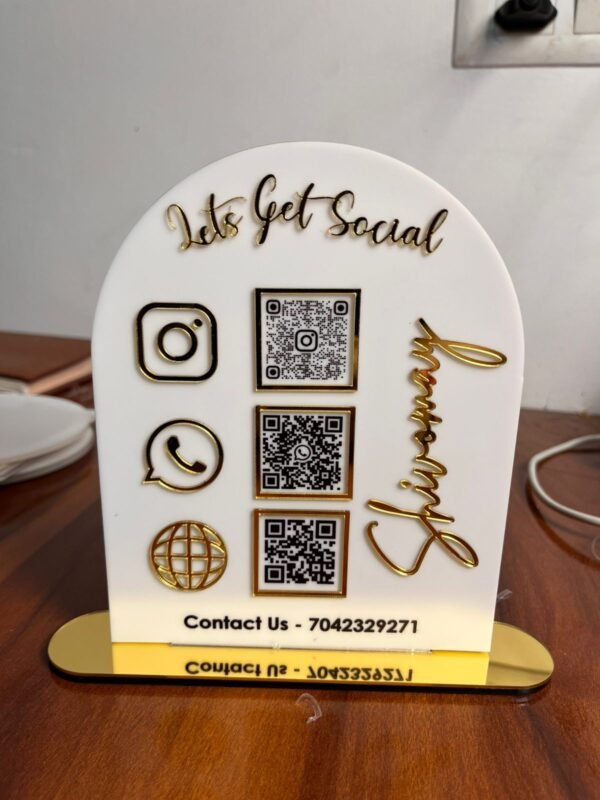 white QR code display stand